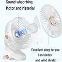 Desk Fan Clip On with Lights USB Rechargeable 2400mAh 5 Level Speed Air Flow Portable Personal Mini Fan 6inch Camping Home Travel Indoor Outdoor (White)