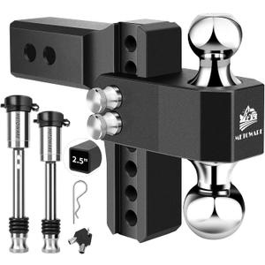 METOWARE Adjustable Trailer Hitch - Aluminum Tow Hitch Fits 2.5-Inch Receiver - Heavy Duty Drop Hitch with 6-Inch Drop/Rise for Truck (18,000 LBS GTW), Double Stainless Steel Locks & Hitch Pin (Black)