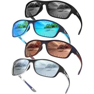 4 Pairs Polarized Sunglasses for Men Women Sports Wrap Around Shades UV Protection Running Fishing Biking Cycling