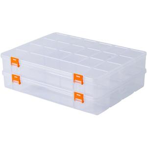 BangQiao 2 Pack Fixed 21 Grids Large Clear Plastic Storage Box, Transparent Organizer Container Case for Small Parts, Bead, Button, Jewelry, Diamond, Craft Supplies,Sewing Kit, DIY Accessories (L)