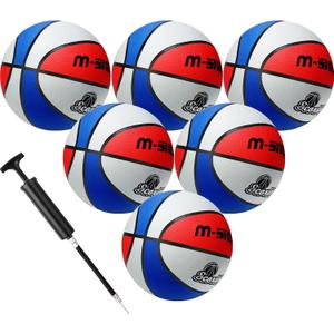 Wettarn 6 Pcs Size 5 Basketballs Bulk Christian Charity Donation Supplies 27.5 Inch Basketball with Pump Xmas Gifts for Boys and Girls Games Training (Blue, White, Red)