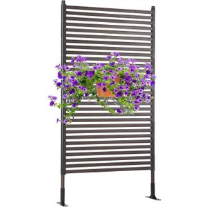 Metal Outdoor Privacy Screen with Stand, 3 ft W x 6 ft H PE-Coating Steel Pipes and Slats Panels, Decoative Privacy Screen Fence Panels Freestanding for Outside Patio Garden Backyard, Brown