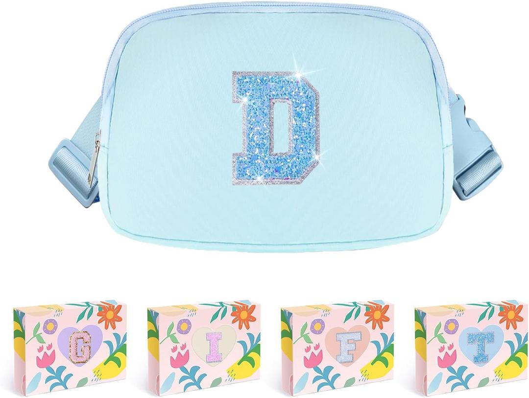 COSHAYSOO Blue Girls Purse Crossbody Initial Fanny Pack Letter Belt Bag for 6 7 8 9 10 11 12 Year Old Girl Birthday Christmas Gifts Party Favor Presents, Preteen Tween Girly Trendy Stuff Monogram D