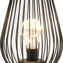TRIROCKS Metal Cordless Table Lamp - 8'' Tall Cage Shape Battery Operated Lamp with Warm Fairy Lights Bulb for Indoor/Outdoor Use, Perfect for Christmas, Patio, Garden, and Weddings (Black)