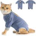 Avont Cat Recovery Suit - Kitten Onesie with Front Sleeves for After Surgery, Female Spay Surgical Abdominal Wound Skin Diseases E-Collar Alternative Wear -Greyblue(S)