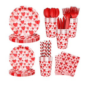 25pcs Valentine's Day Party Decorations Lovely Heart Valentines Day Party Plates, Cup, Napkin, Tableware, Valentines Day Engagements Weddings Anniversary Party Supplies Plates Serve 25Guests