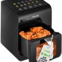 NutriChef 6 Liter Electric Air Fryer & Food Steamer Function | 12-1 Preset Cooking Functions, Fries, Chicken, & More | Transparent Window & Food Steaming option for Best Cooking Results | Black (6.3 QT)