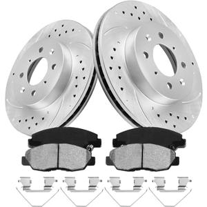 Front Geomet Brake Rotors Kit for 1996-2005 Honda Civic(ONLY for 262mm 10.3in, NOT 9.4in), 2010-2014 Insight, 3295 D1578-8791 Drilled And Slotted Vented Automotive Discs & Ceramic Brake Pads