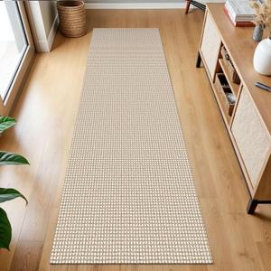KOZYFLY Runners for Hallways 2x7 ft Washable Kitchen Runner Non Slip Rubber Backed Hall Runners Cotton Entryway Runner Rugs Floor Carpet for Indoor Backdoor Bedroom Kitchen, Ivory/Khaki