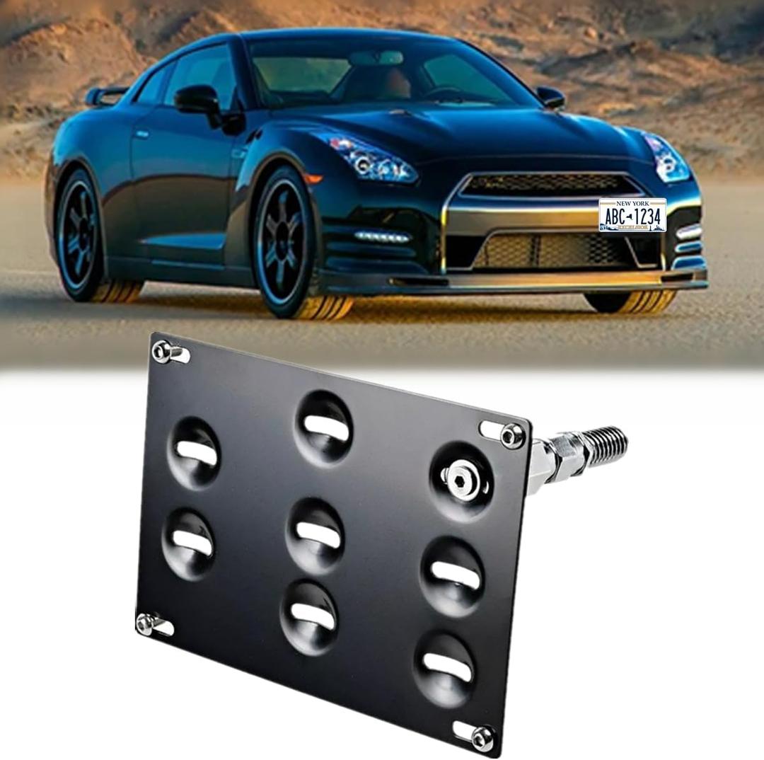 Drill-Free Front Tow Hook License Plate Holder Frame for Nissan GTR 370Z Sentra Juke for Infiniti G37 Q60 Q50 Stainless Steel Relocator Holder Front Bumper Frame Mounting Kit