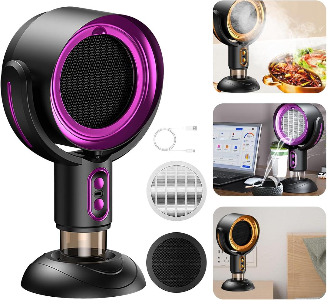 Puff Chill Fan for Smoking, The High Fan for Smoking with 2 Speed Adjustment, Separate Oil Fumes & Easy to Clean, Portable Desktop Smoke Fans for Kitchen Indoors Barbecue, Gifts for Men Women (purple)