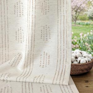 Boho Linen Curtains for Bedroom Living Room Taupe Farmhouse Boho Curtains 96 Inches Long Geometric Striped Patterned Mudcloth Grommet Top Light Filtering Window Drapes 2 Panels Taupe on Beige