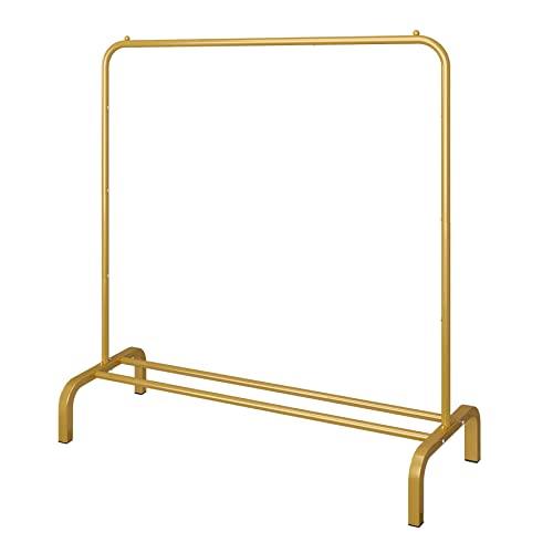 JIUYOTREE Metal 43.3 Inches Garment Rack with Bottom Shelf Clothing Rack for Hanging Clothes Coats Skirts Shirts Sweaters Gold, Size: 43.3"W x 15.75"D x 61"H without wheels