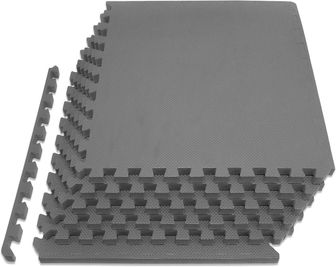 ProsourceFit Weaved Pattern Extra Thick Exercise Puzzle Mat -inch, EVA Foam Interlocking Tiles for Protective, Cushioned Flooring for Home and Gym Equipment; Grey, 24 SQ FT, 6 Tiles