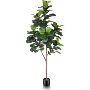 LYERSE Artificial Fiddle Leaf Fig Tree - 6.5ft Faux Ficus Lyrata Plant with 108 Fiddle Leaves Fake Fig Silk Tree in Pot Artificial Tree for Indoor Outdoor Home Office Perfect Housewarming