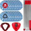 Spin Mop Replacement Set for O-Ceda RinseClean 2-Tank System, 16 Microfiber Spin Mops Refills,1 Scrubber Head,1 Triangle Spin Base,and(31-63in) Adjustable Handle Set Combo