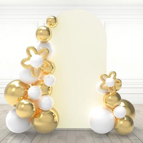 Babenest 7.2Ft Ivory Wedding Arch Cover, Spandex Fitted Arch Backdrop Cover for Photography, Round Top Chiara Stand Cover for Party Ceremony Birthday Baby Shower Anniversary Decoration