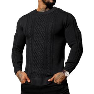 Askdeer Men's Pullover Sweater Fisherman Cable Knit Crewneck Sweater Winter Casual Knitted Sweaters with Ribbing Edge, Black, 2XL
