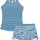 Girls Swimsuit Cutout Bathing Suit Two Piece Swimsuits for Teen Girls Tankini Swimwear Set High Waisted 13 Years
