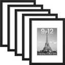 upsimples 9x12 Picture Frame Set of 5, Display Pictures 6x8 with Mat or 9 x 12 Without, Wall Gallery Photo Frames, Black
