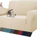 ZNSAYOTX 1 Piece Jacquard Couch Covers for 2 Cushion Couch High Stretch Loveseat Slipcover for Pets Dogs Anti Slip Love Seat Sofa Slipcover Furniture Protector (Loveseat, Light Beige)