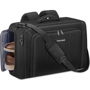 Vancropak Convertible Carry on Garment Bag with Backpack Straps, Airline Approved Travel Garment Duffel Bag with Shoe Compartment, Wrinkle Free Suit Carrier Business Suitcase For 15.6" Laptop, Black