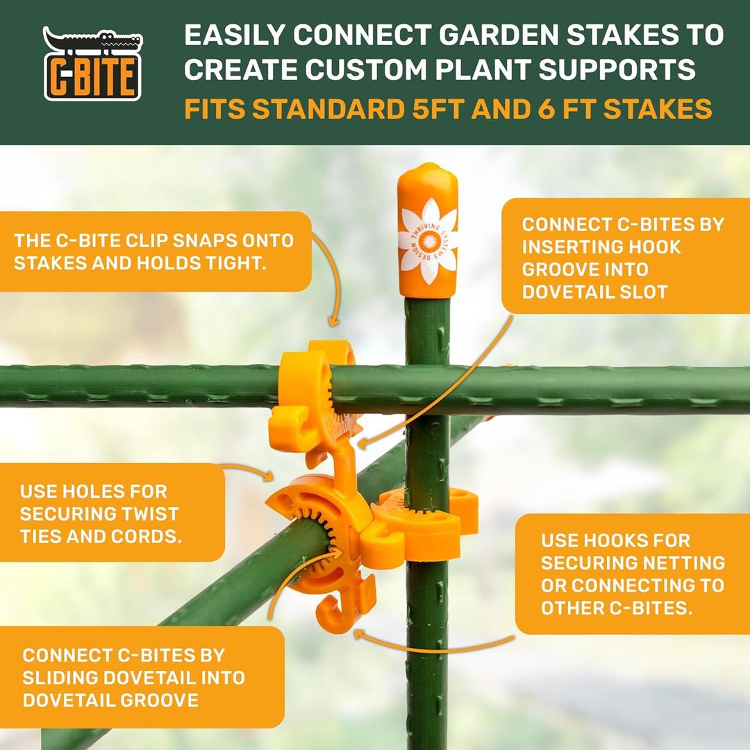 Plant Support Clips for Trellis, Garden Stakes, Wire Fence, Climbing Plants, Indoor Gardening, Hydroponics Systems, and Vines | Durable Gardening Clips (Tangerine Orange - 26 Pack)