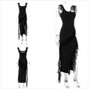 Womens High Slit Bodycon Maxi Dress Ruffle Flowy Sleeve Square Neck Midi Dress Party Dress (Black, L)