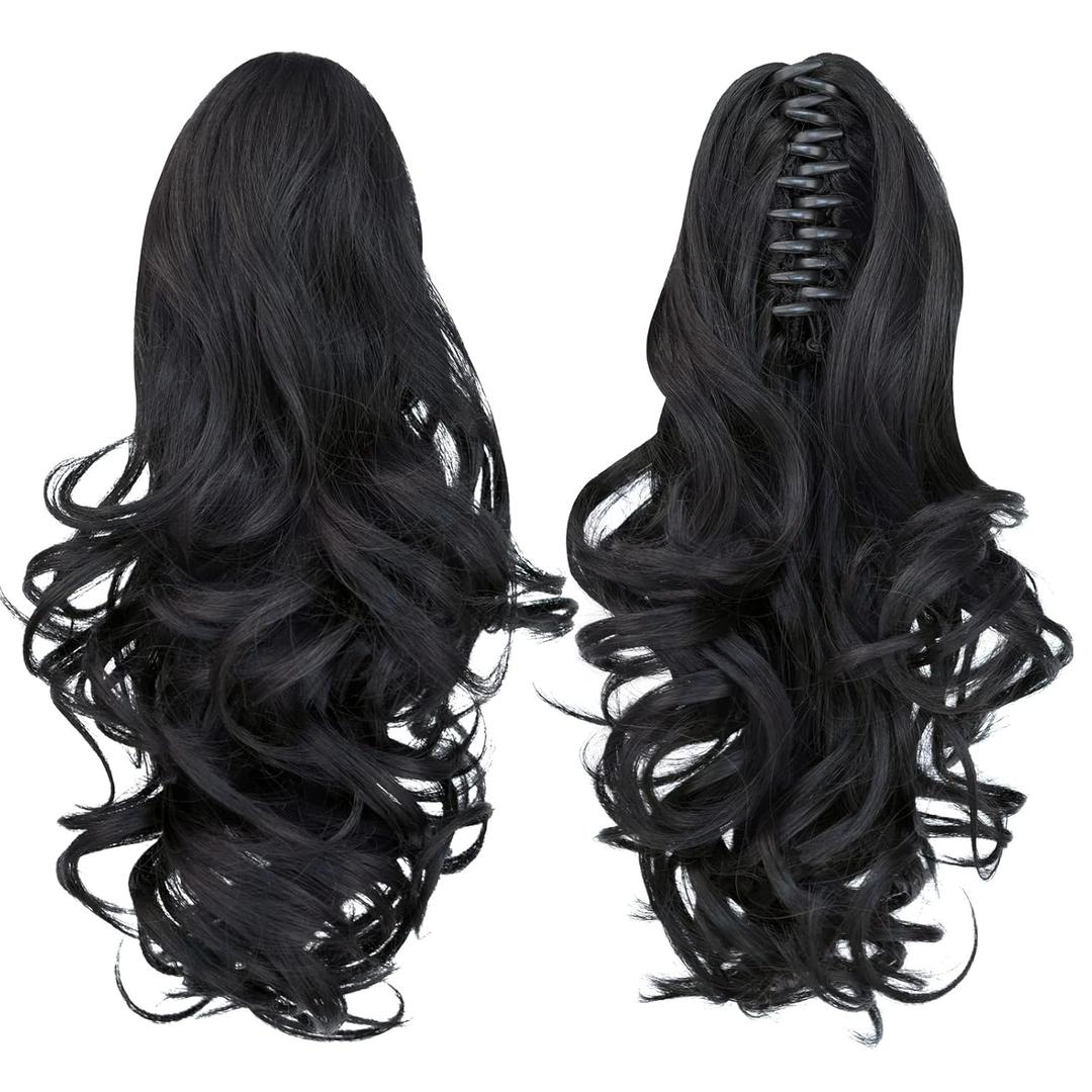 Black Ponytail Extension,14" Ponytail Claw Clip Hair Extensions Ponytail Short Curly Hair Ponytail Extension Natural Looking Synthetic Hairpiece for Women