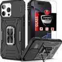 for iPhone 16 Pro Max Case with 2 Screen Protectors,Built-in Slide Camera Cover,for 16Pro Max Phone Case with 360Stand Shockproof Anti-Scratch Military-Grade Drop Heavy Duty Protection Black