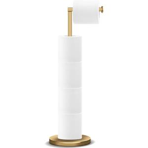 RRM Toilet Paper Holder Stand, Bathroom Free Standing Toilet Paper Holder with Reserve Storage 3-4 Toilet Paper Rolls (Golden)