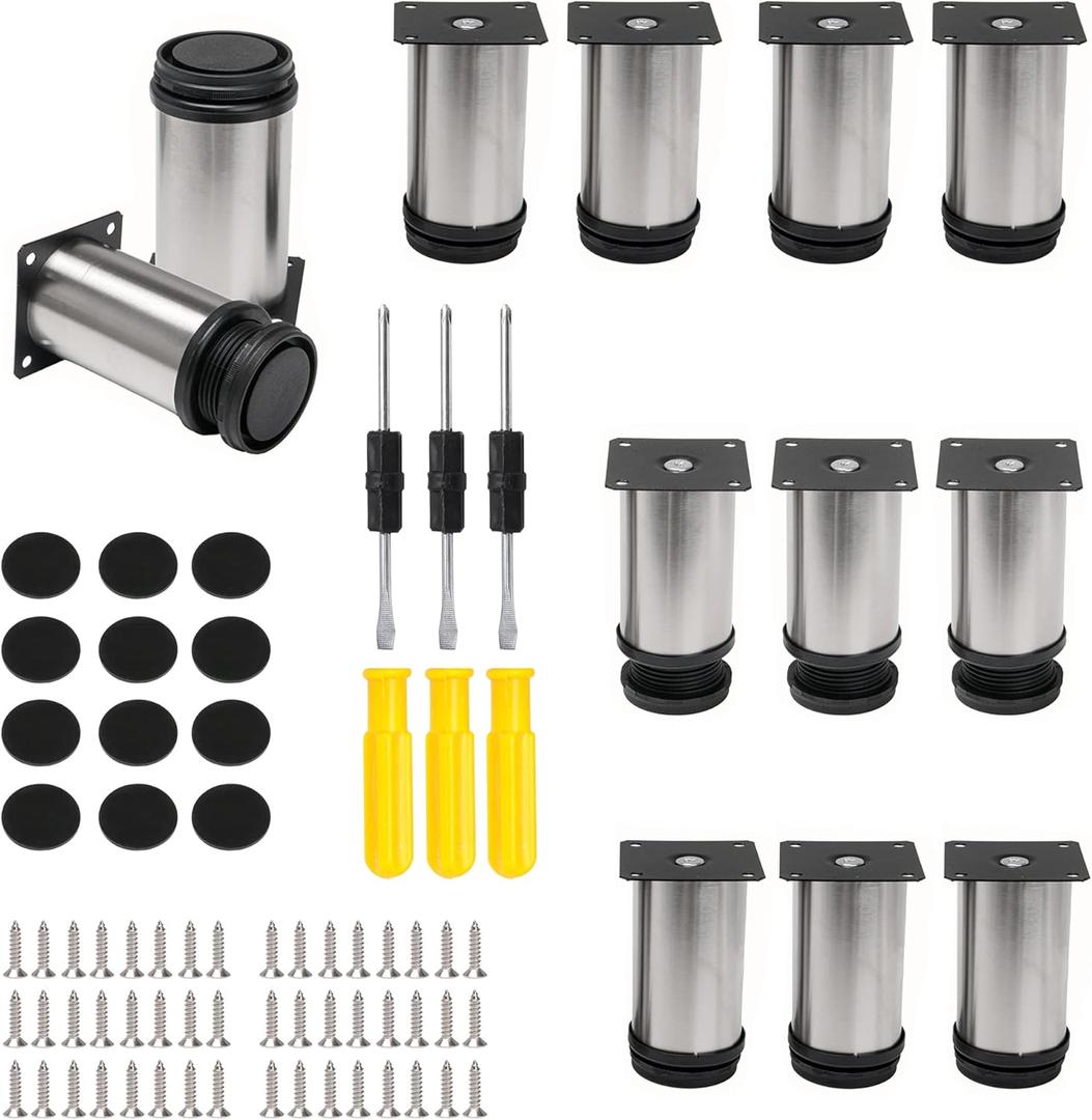 Sevender Adjustable Stainless Steel Furniture Feet 50x100mm with Mounting Accessories Pack of 12