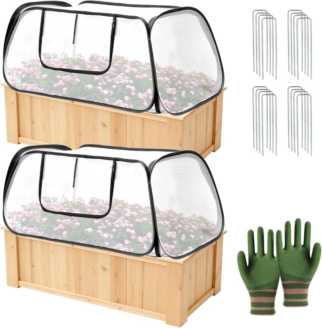 2 Pcs Garden Plant Cover, Pop Up Raised Garden Bed Cover 44"x21"x18" Garden Protection from Animals – Greenhouse Cover with Stakes, Protects Vegetables & Seedlings in Raised Beds