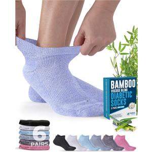 Doctor's Select Viscose Bamboo Ankle Diabetic Socks for Women and Men - 6 Pairs | Super Soft, Non Binding, Loose Wide Top (Large)