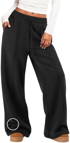 MIROMIHO Womens Wide Leg Sweatpants Fleece Lined Baggy Pants Drawstring Athletic Joggers Fashion Winter Outfits L