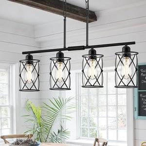 Osimir 4-Light Kitchen Island Lighting, Modern Black Dining Room Light Fixtures with Clear Glass, Farmhouse Industrial Linear Chandelier Pendant Light with Adjustable Chain, CH9176BK-4IS