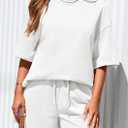 PRETTYGARDEN Women's 2 Piece Lounge Sets 2025 Summer Short Sleeve Tunic Tops Drawstring Shorts Matching Outfits Tracksuits (White,Small) (White, S)