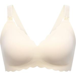 Momcozy Nursing Bras for Breastfeeding, Seamless Pregnancy Maternity Bra Wireless Classic Jelly Strip Support Nursing Bra (X-Large Plus, Cream)