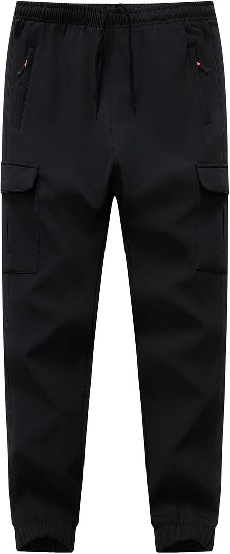 WaltZon Boys Girls Snow Pants Waterproof Fleece Lined Ski Pants Kids Insulated Winter Hiking Pants Outdoor Softshell with Zipper Pockets(3801SnowBlack16)