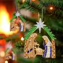 3 x Nativity Ornaments for Christmas Tree - Christian Gifts for Women Nativity Scene Religious Christmas Ornaments Decorations Xmas Keepsake (Gold)