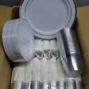 BESTVIP 350PCS Silver Plastic Dinnerware Set, Disposable Party Plates for 50 Guests, Include: 100 Plastic Plates, 50 Pre Rolled Napkins with Silver Silverware, 50 Cups