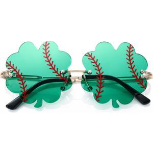 St. Patrick's Day Irish Shamrock Sunglasses - Green Four Leaf Clover Shamrock Glasses Clover Eyewear, St Patricks Dress Up Accessories, Irish Day Costume Party Favor Supply