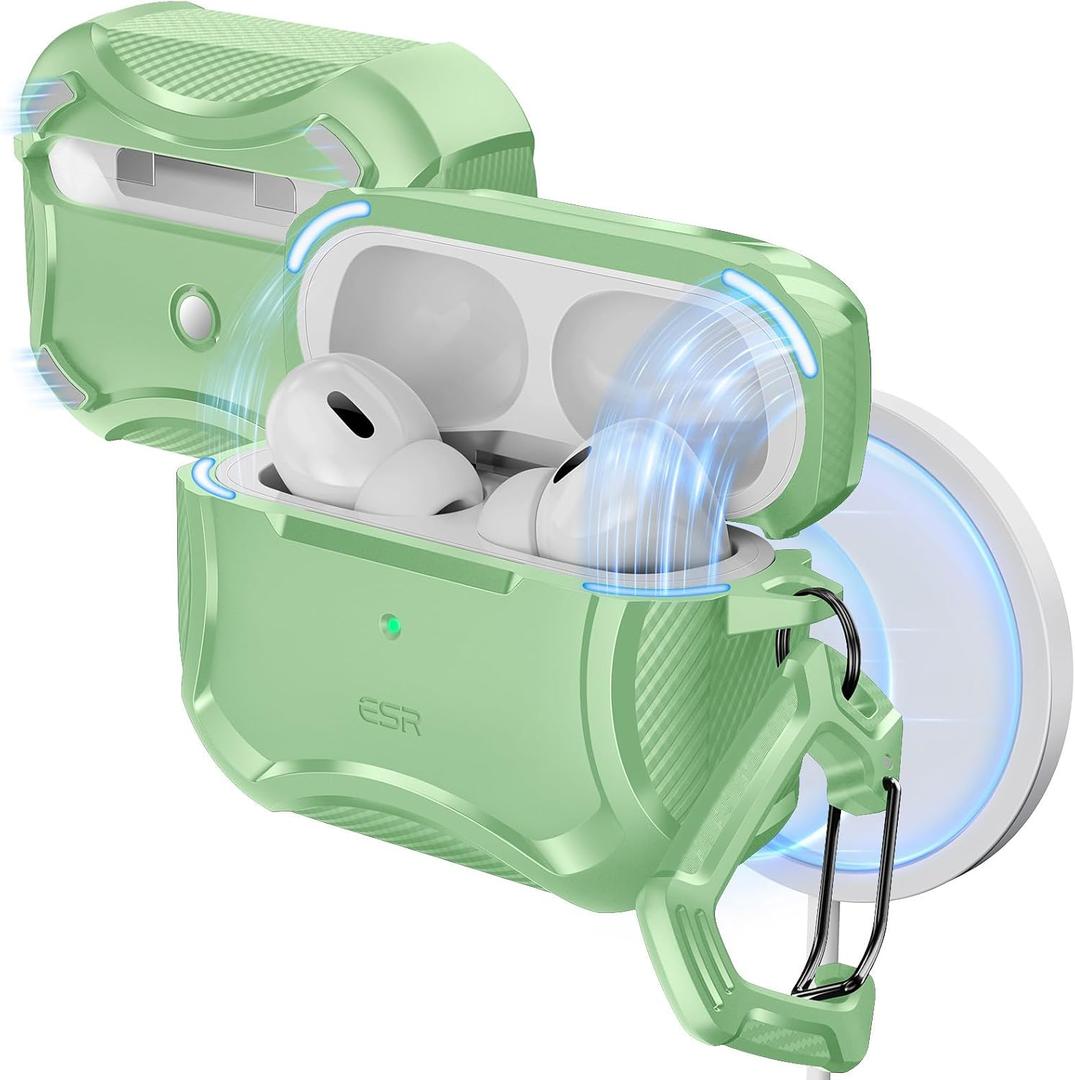 ESR for AirPods Pro 2nd Generation Case, Compatible with Airpods Pro Case 2nd/1st Gen (2023/2022/2019), Compatible with MagSafe, Powerful Drop Protection, Magnetic Lid with Cleaner Kit, Light Green
