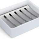 Soap Dish for Bar Soap, Bathroom Soap Holder for Shower, White Ceramic Soap Tray with Stainless Steel Draining Holder