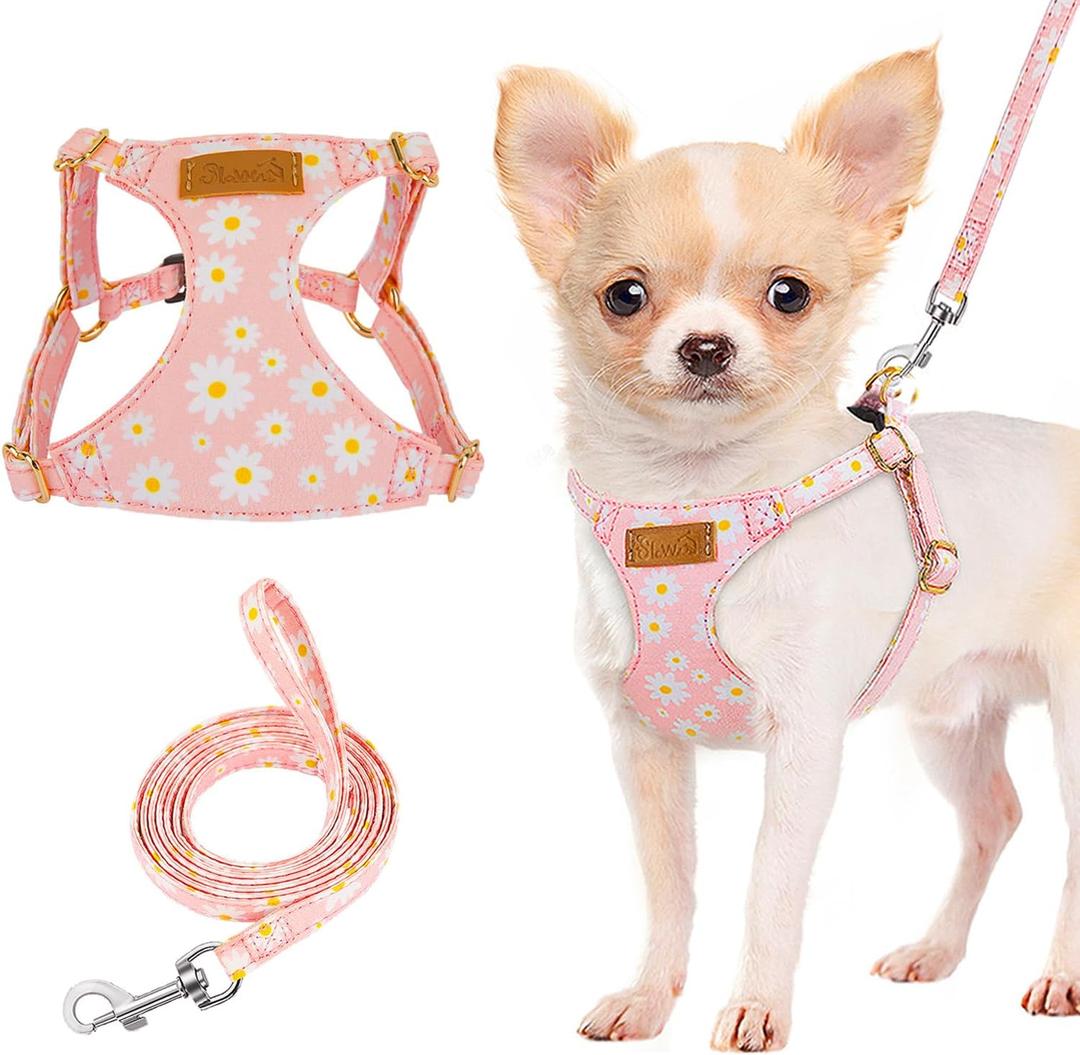 Lukovee Puppy Harness and Leash Set, No Pull Lightweight Soft Suede Adjustable Pet Harness Vest with Snap Buckle for Puppy Small and Medium Size Dog (Pink-S) (Small ( 9-17.5lb ))