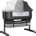 Baby Cradle, Freestanding Bedside Bassinet, 3-in-1 Convertible Bassinet with 360 Swivel Wheels, 2026 New Model Adjustable, Easy-Fold Portable Neutral Baby Newborn Bassinet (Dark Gray)