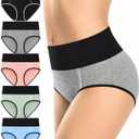 MISSWHO Cotton High Waisted Women's Underwear Soft Stretch Breathable Full Coverage Ladies Panties(Regular & Plus Size) (Large, 5 Pack=multicolor-b)