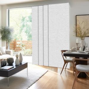 CHICOLOGY Embossed Textured Weave Fabric, Sliding Door Blinds , Room Divider ,Vertical Blinds for Patio Doors , Sliding Glass Door Blinds, Chalk White, W:46-86 x H: Up to-96 inches (86"W x 96"H, Chalk White (Natural Woven))