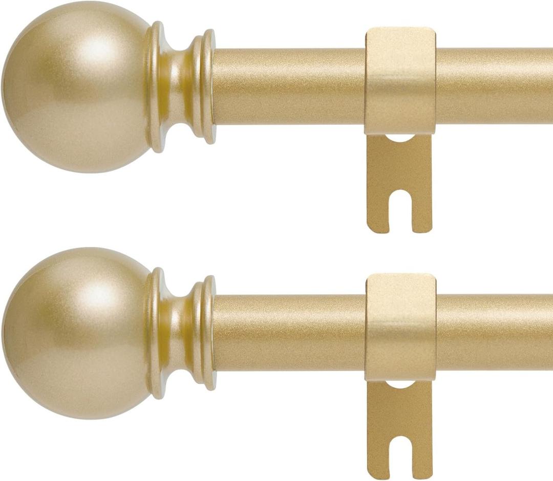 Gold Curtain Rods for Windows 28 to 48 Inch, 2 Pack 5/8" Diameter Heavy Duty Metal Stainless Steel Adjustable Small Drapery Rod With Bracket