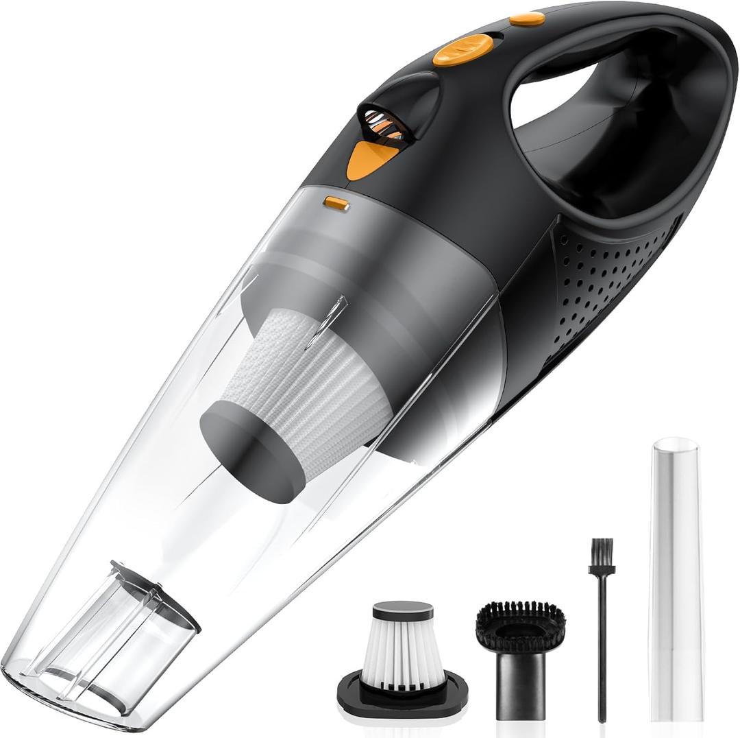 Handheld Vacuum Cordless with 2 Filters, Car Vacuum Cleaner High Power with Fast Charge Tech, Portable Rechargeable Mini Vacuum with Large-Capacity Battery, Orange, 14.3"X4.6"X4.0"